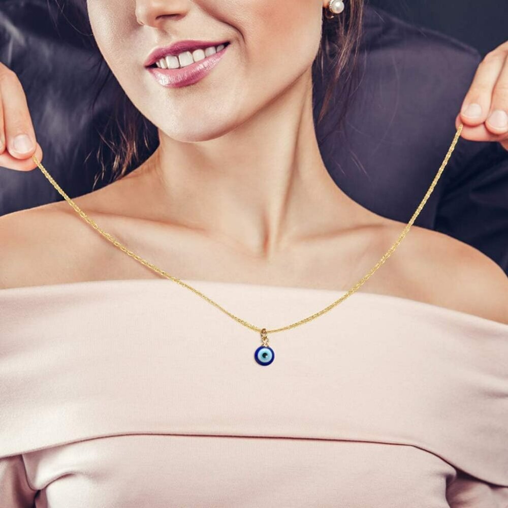 Evil Eye Necklace Chain Blue Eyes Amulet Pendant Necklace Ojo Turco Kabbalah Pro - Picture 8 of 8
